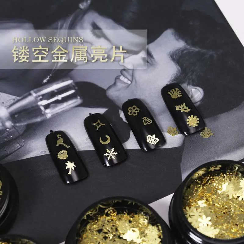 

QIAOQIAO 1 Box Mixed 3D Star Moon Metal Stud in Black Jar Nail Art Decorations Wholesale Fashion Japan Style Jewelry Accessory