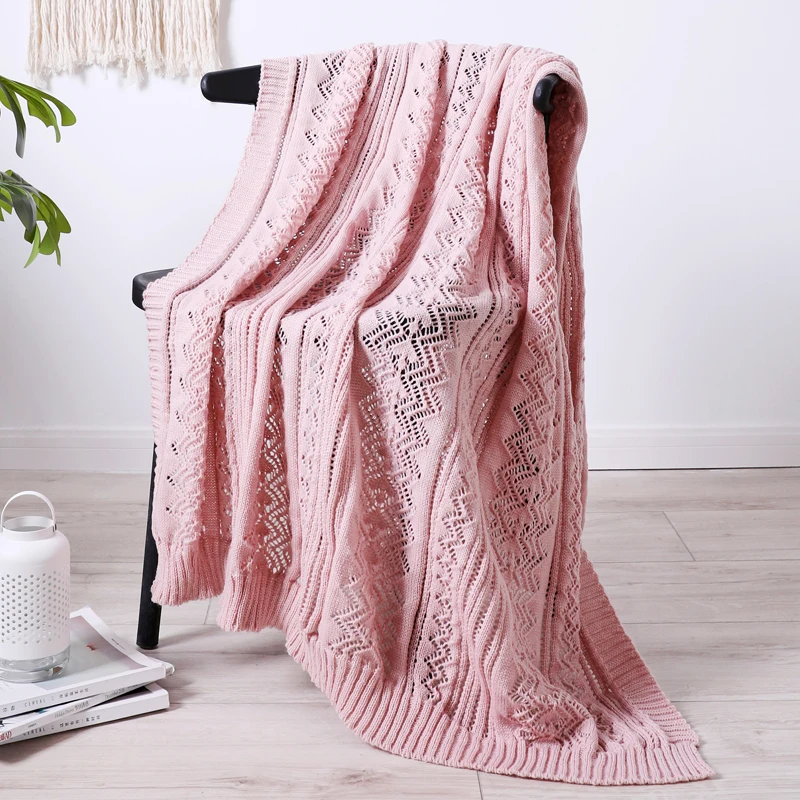 

Blanket Sofa Knit Throw Blanket Knitted Hallow Out Air Condition Blanket Travel Acrylic Breathable 120x180cm Decoration
