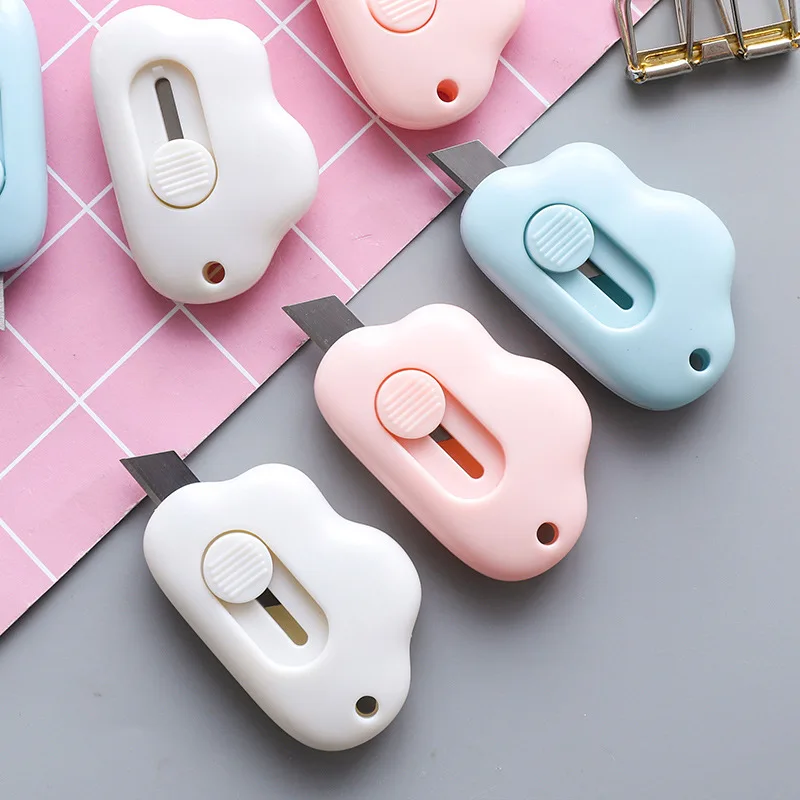 Mini Cloud Utility Knife Set Automatic Rebound Steel Blade Paper Cutter Opener for Letter Box Wrapping Cutting School F359 box cutter utility knife paper cutting knife cutting knife paper cutter art knife box opener 2pcs