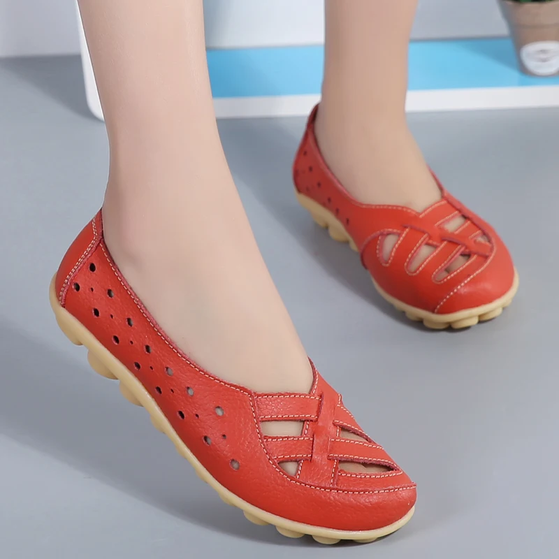 여름 여성 플랫 신발 캐주얼 신발 가죽 슬립 온 로퍼 숙녀 미끄럼 방지 통풍 여성용 모카신 Zapatos Mujer