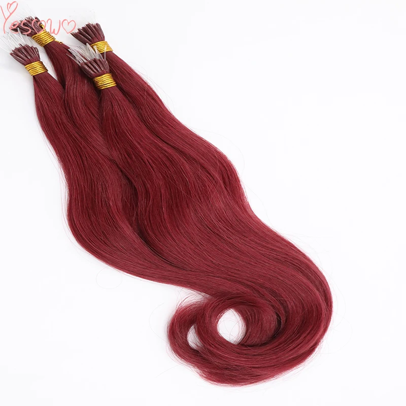 

Yesowo Russian Hair 530# Wine Red Cheap 1g/strand Natural Wavy Pre Bonded Fusion Hair Plastic i Tip Hair Extension Human Hair