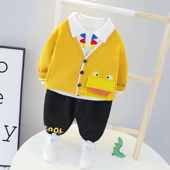 

Autumn Baby Boy Clothes Newborn Set Kids Long Sleeve Lapel T-shirt+Cardigan Coat+Trousers Three Piece Casual Toddler Boy Outfit