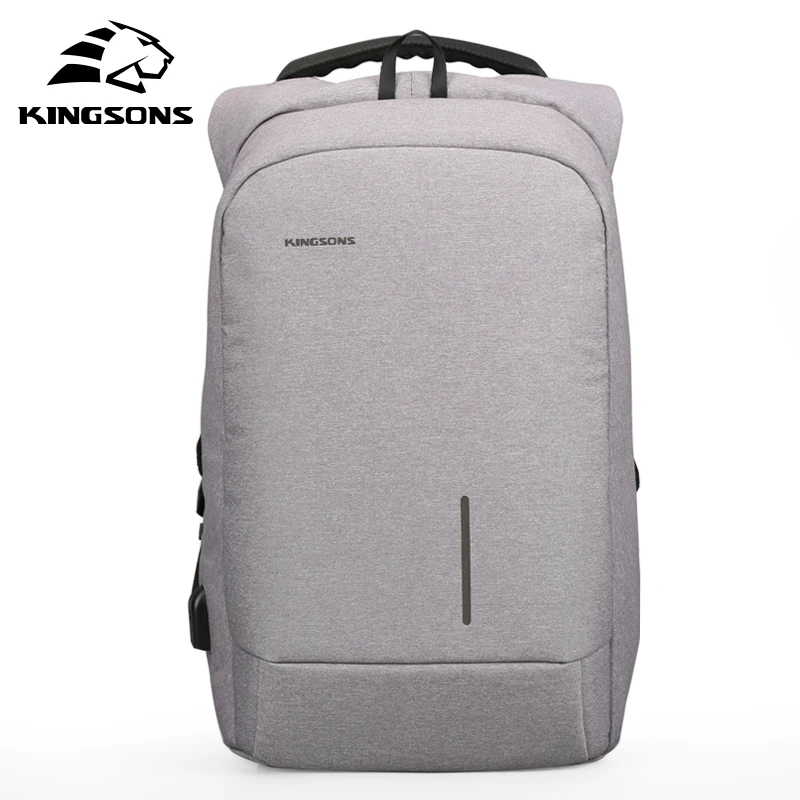 Kingsons New Fashion Backpacks Anti-theft Lock Backpack Phone Sucker Laptop Bags 13''15'' USB Charging Backpacks School Bag - Color: Light Gray