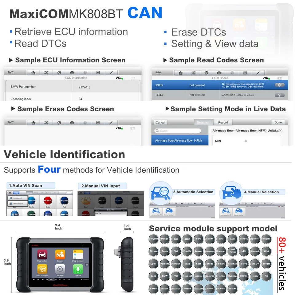 Диагностический сканер Autel MK808BT OBD2 автомобильный диагностический инструмент