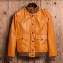 Кожаная куртка-бомбер из натуральной кожи, мужская куртка из коровьей кожи, Корейская мотоциклетная тонкая мужская Кожаная Куртка Jaqueta De Couro M6228 YY1000
