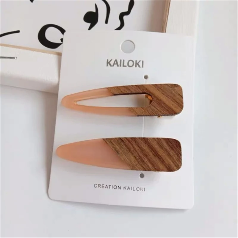 New Fashion Patchwork Geometric Wood Acrylic Hair Clips For Women Girls Hollow Waterdrop Hairpin Barrettes Hair Accessories - Цвет: Mix Pink