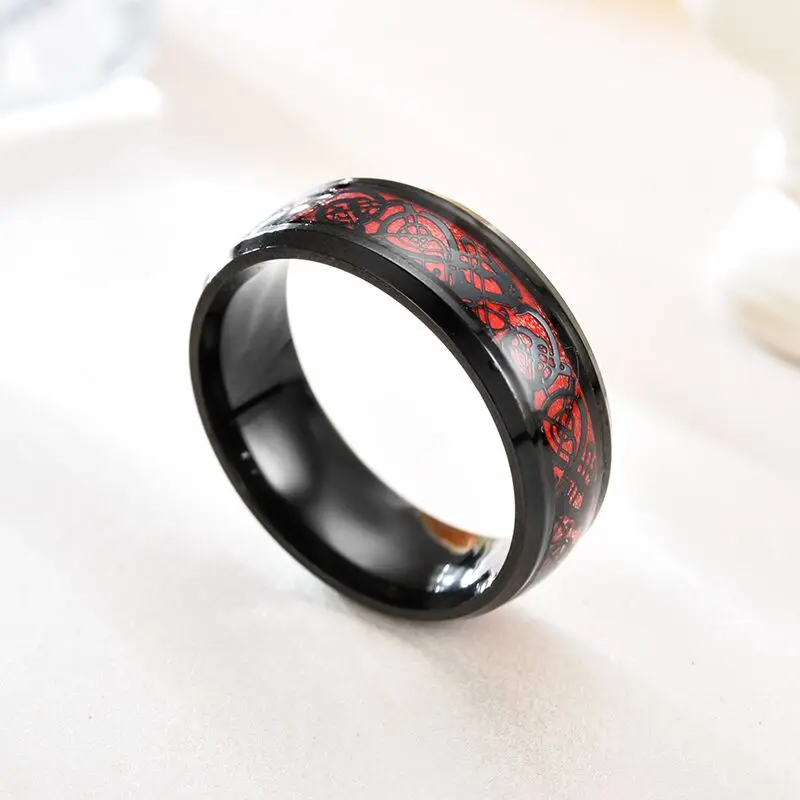 Мужское кольцо, красные, синие, углеродное волокно, черный дракон, кольца из нержавеющей стали, обручальные кольца, G-042