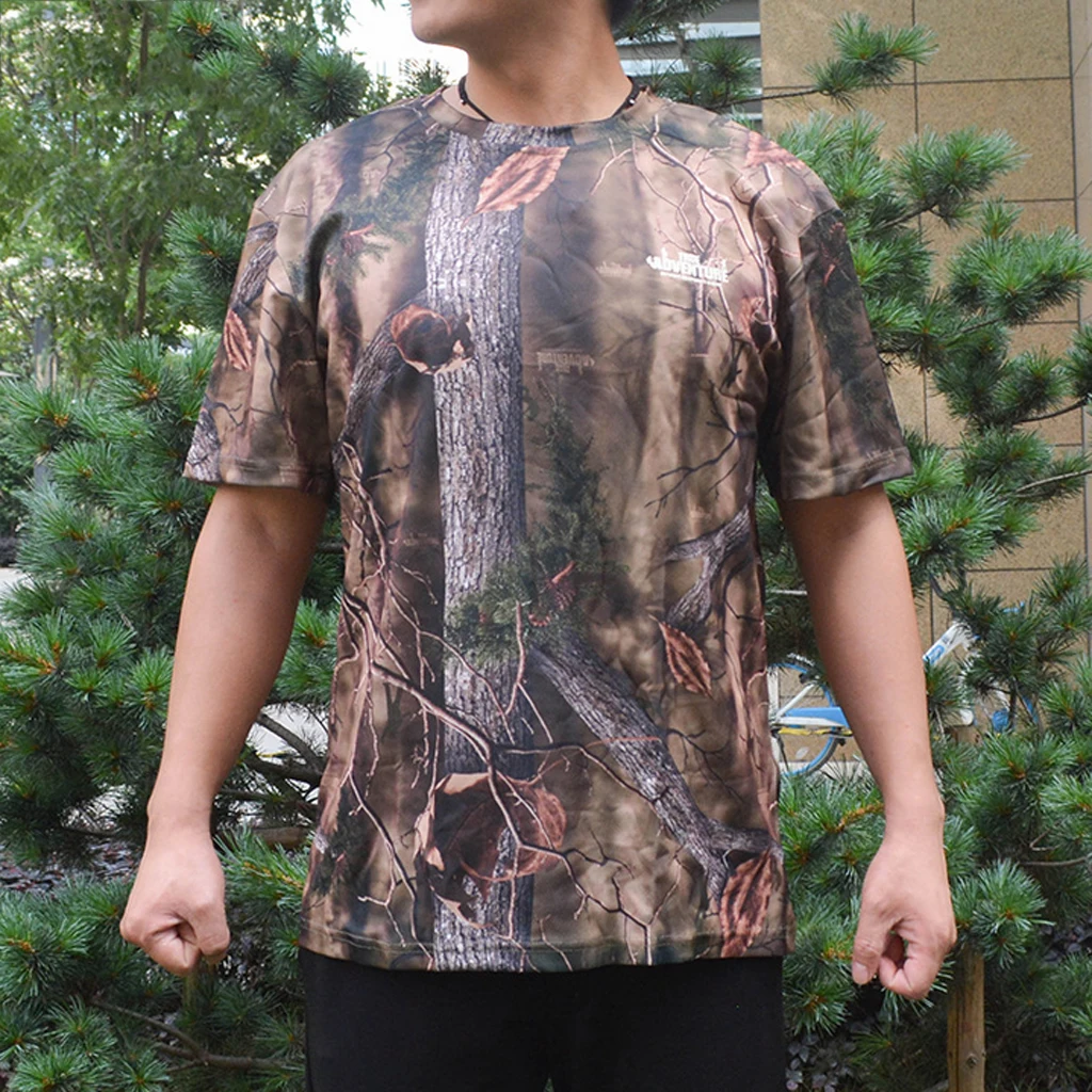 Bionic Tree Camo охотничьи рубашки с круглым вырезом футболки с коротким рукавом для спорта и повседневной носки