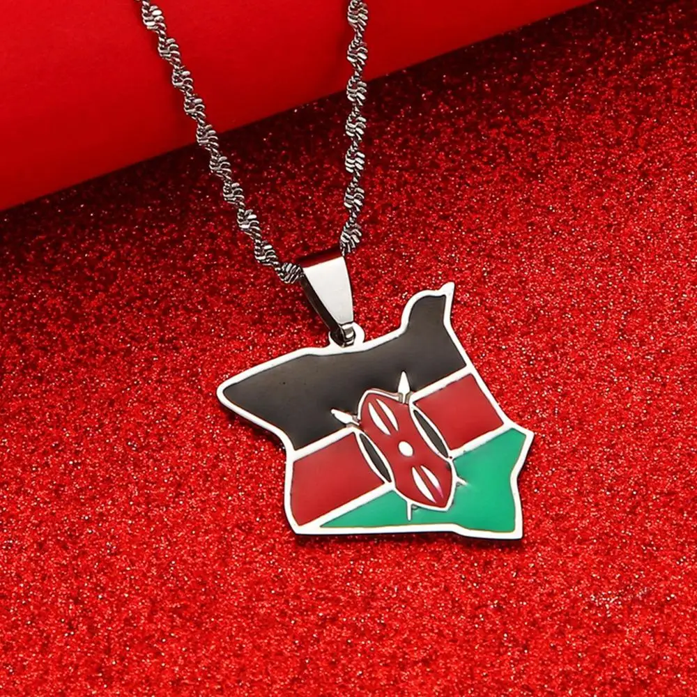 Map of Kenya Flag Enamel Pendant Necklaces Jewellery Gold Color African