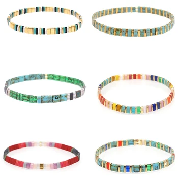 

KSRA Bohemia Tila Miyuki Bracelet For Women Mix Colors Trendy Charm Wrap INS Rainbow Tile Bead Bracelets BOHO Jewelry