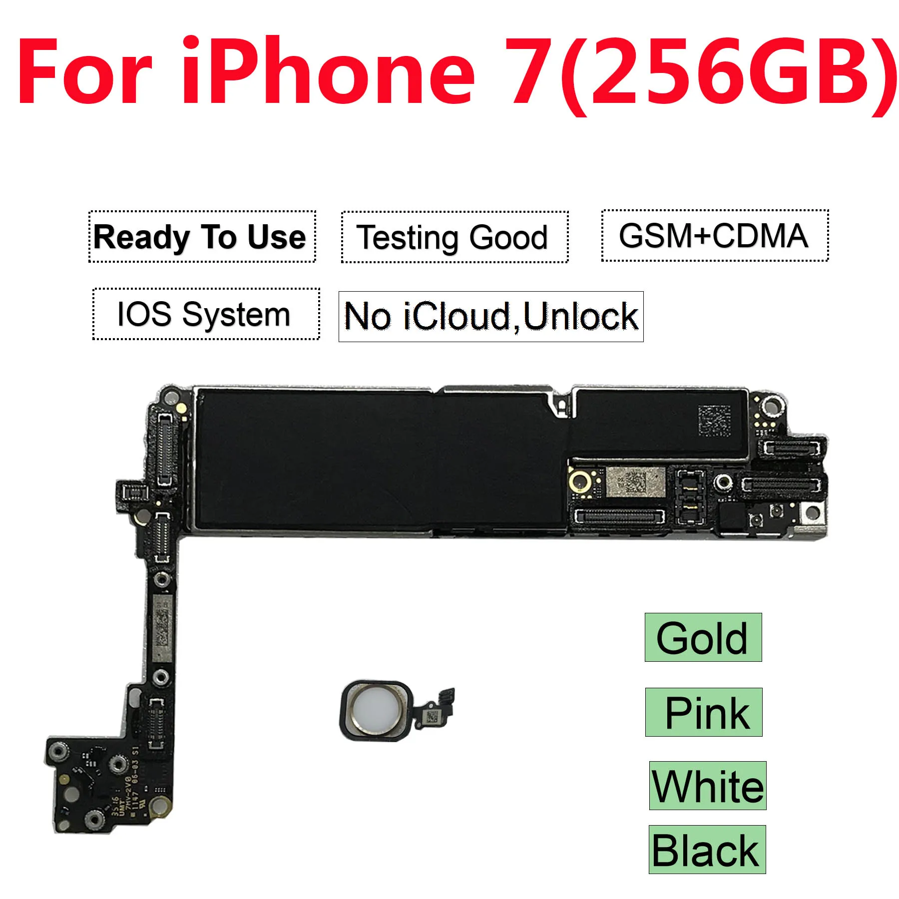 

For iphone 7 Motherboard With/Without Touch ID ,100% Original Unlocked for iPhone 7 Logic boards 256GB Black Gold Pink White