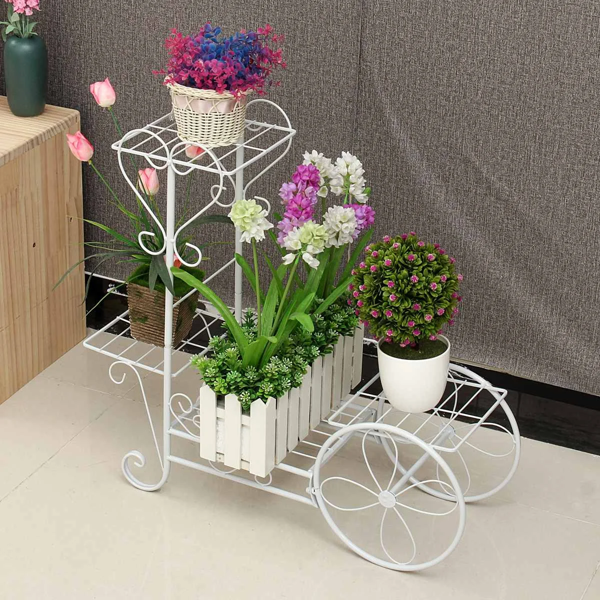 

4 Tiers Iron Art Tree Design Plant Stand Holder Flower Pot Rack Garden Shelf Stand Outdoor Indoor European Float type