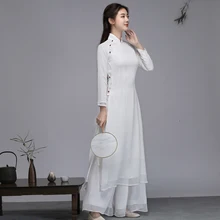 Китайская одежда для женщин, белое китайское стильное платье Qipao Zen, женское платье в народном стиле, очень сказочное платье