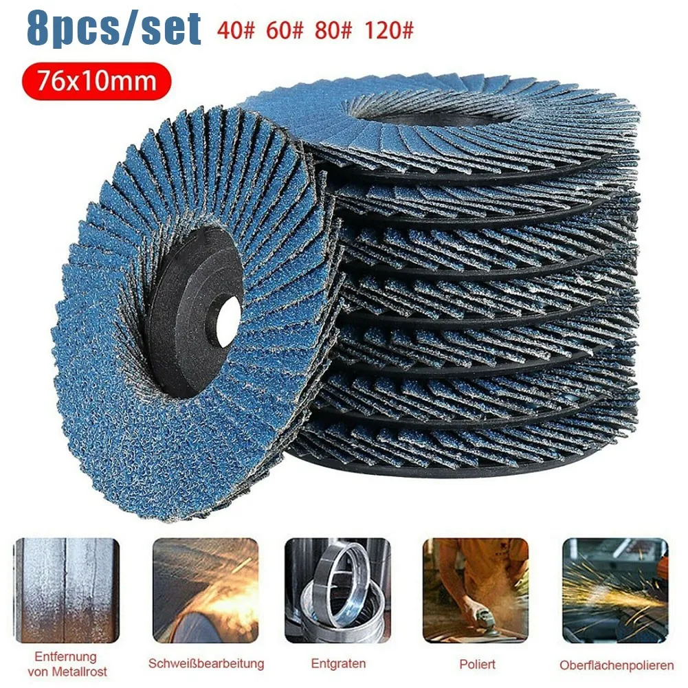 8pcs 75mm Flat Flap Discs 75mm Circle Grit Grinding Wheels Wood Cutting For Angle Grinder
