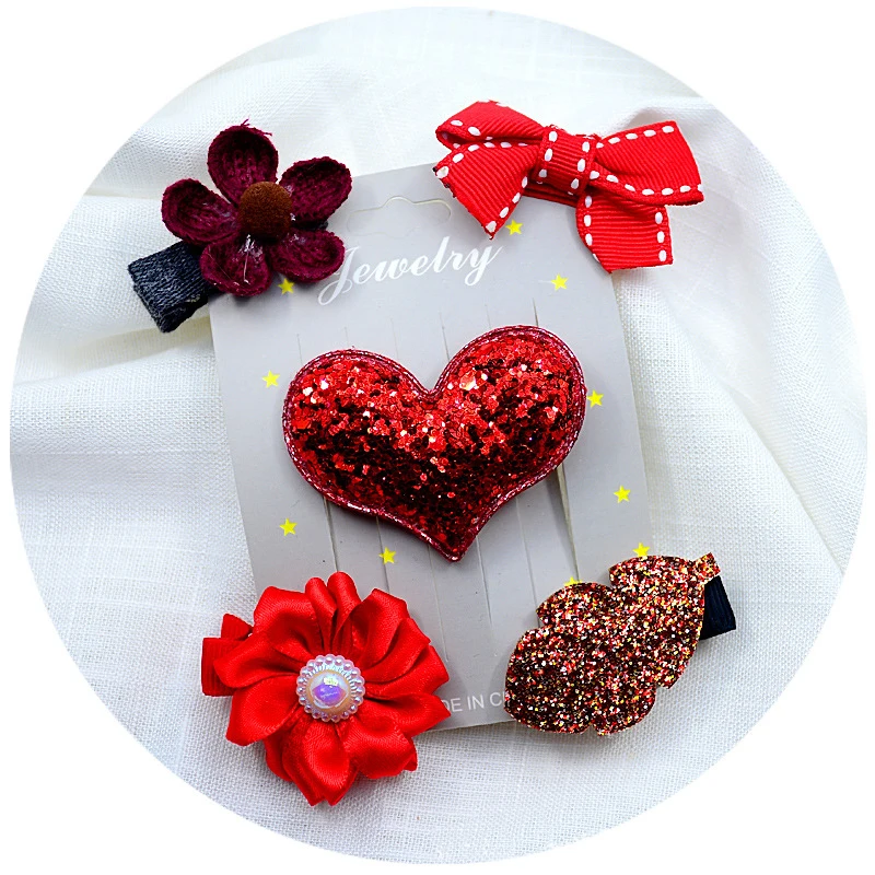 5 Pcs/Set Furball Baby Hair Clips For Girls Rhinestone Shiny Glitter Hair Pins Kids Princess Elsa Hair Clip Set Hair Accessories