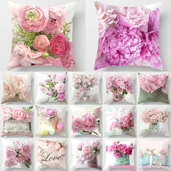 

Pink Flower Pattern Decorative Cushions Pillowcase Polyester Cushion Cover Throw Pillow Sofa Decoration Pillowcover 40827