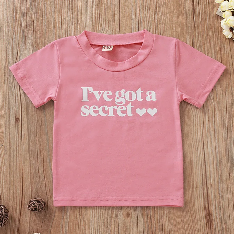 Летние детские футболки для девочек, футболки с буквенным принтом для малышей, модная одежда для девочек - Цвет: Pink