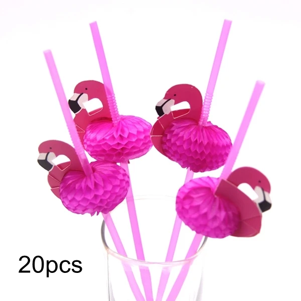 1set Flamingo DIY Paper Umbrella Drink Picks Paperboard Crafts Straws Pineapple For Summer Birthday Hawaiian Party Decorations 20pcs
