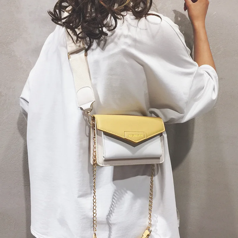 

Chain Small Bag Women's 2019 Spring And Summer New Style Contrast Color WOMEN'S Bag Korean-style Fashion Casual Wide-Strap Cross