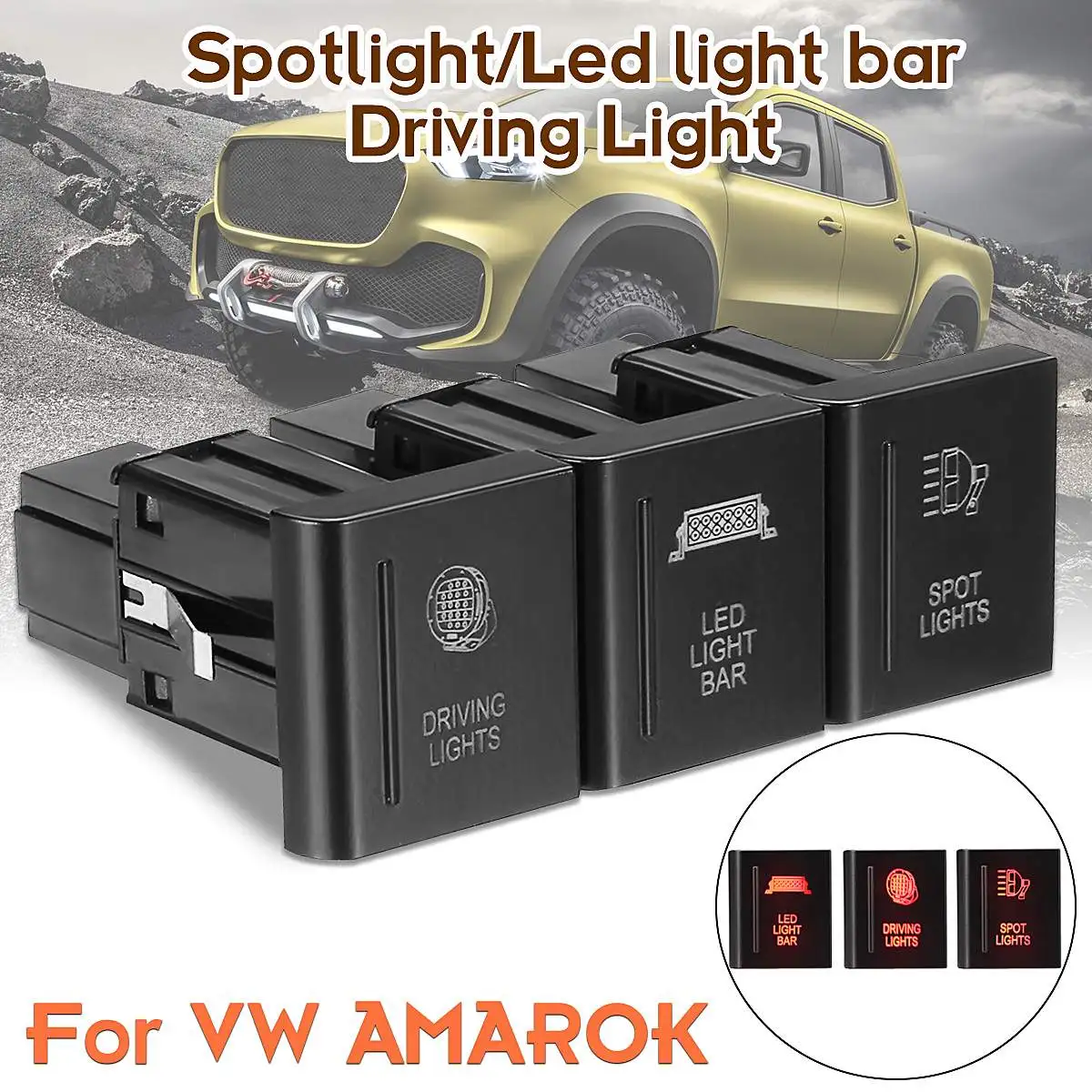 

Left DC 12V 3A Driving Light Spot Light LED Light Push Switch Electrical Equipment On-Off Switch Interior Part for VW Amarok