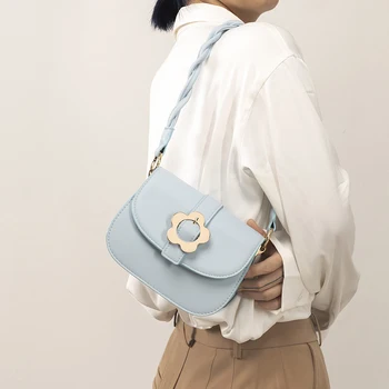 

PU Leather Shoulder Bag Luxury Brand Handbags Metal Flower Deco Saddle Bag Crossbody Messenger Bags For Women 2020 Fashion Bolsa