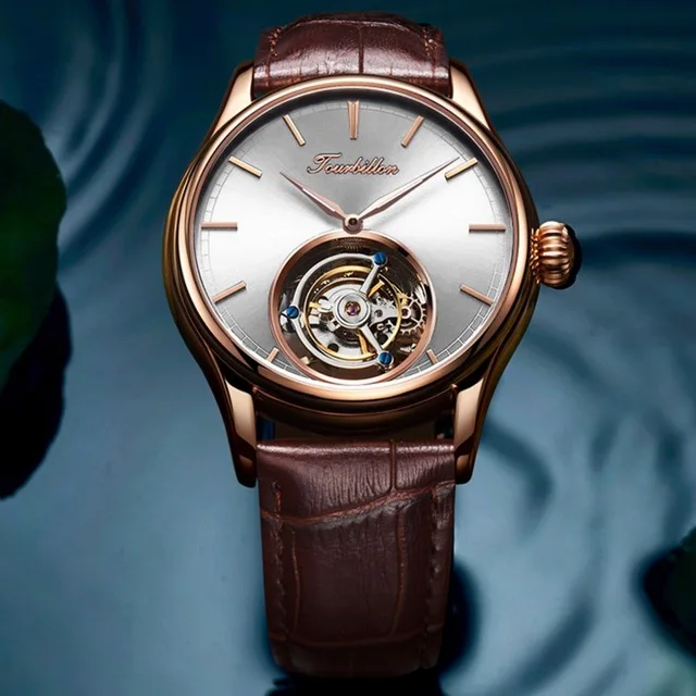 Настоящие Tourbillon часы, мужские механические часы со скелетом, сапфировые мужские часы, Топ бренд, Роскошный чехол из розового золота, синие часы для мужчин - Цвет: Rose gold White