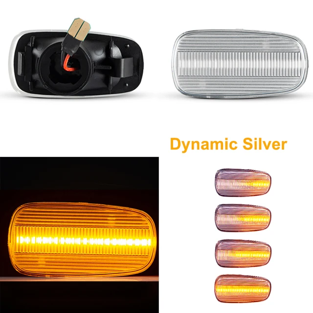 2PcsDynamic Amber LED Side Marker Light Tuan Signal Lamp For Toyota Prius Kluger Wish RAV4 Altezza Crown Land Cruiser Isis Lexus Silver