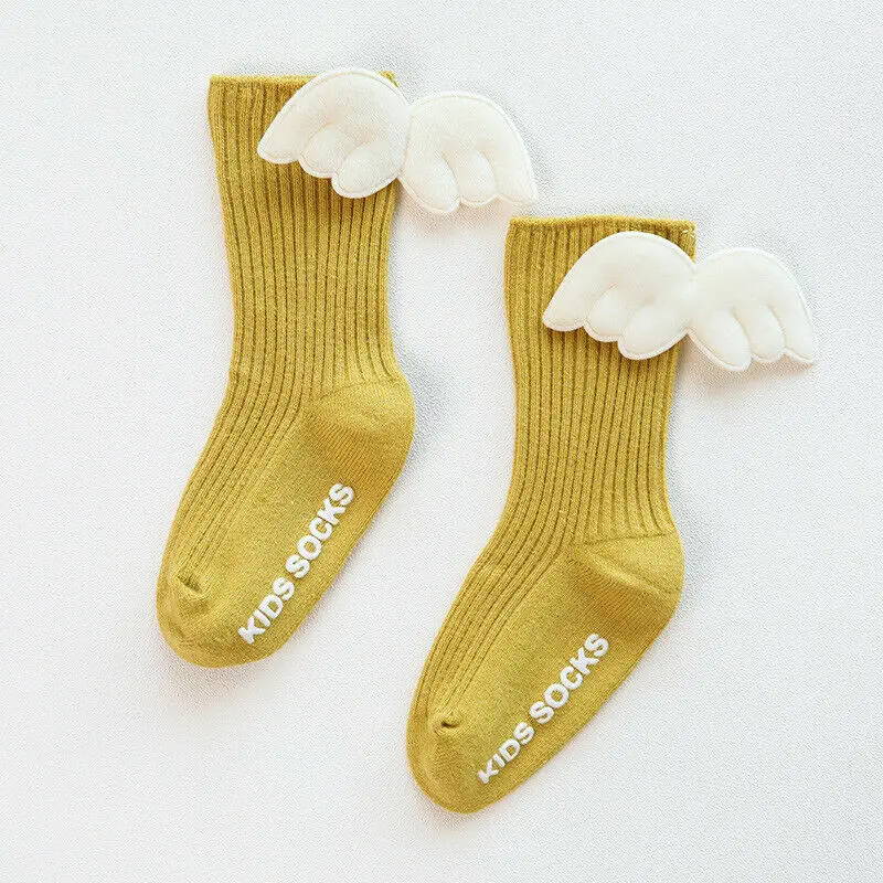 Носки для новорожденных мальчиков и девочек мягкие дышащие гетры с крыльями ангела милые теплые эластичные вязаные носки - Цвет: Цвет: желтый