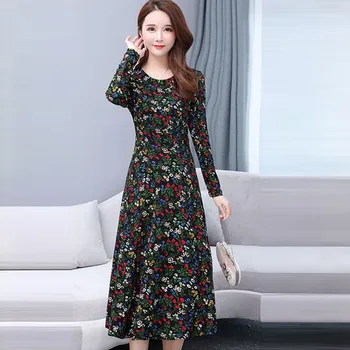 

Fashion 2020 Casual spring dress Women O-Neck Long Sleeve Long Dress Printed Slim A-Line Dresses super quality sukienki