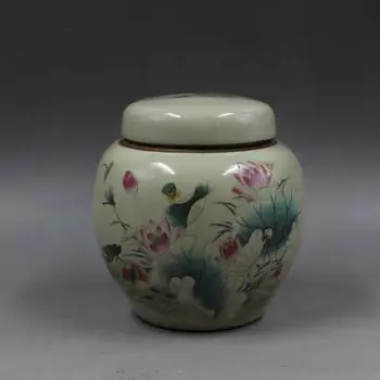 

Chinese Old Porcelain Pastel Lotus Painting Porcelain Receiving Tank Lid Can