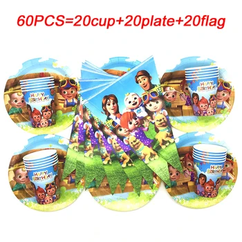 

Cocomelon Family Party Tableware Paper Plate Cup Flags Banner Happy Birthday Event Party Supplies for Kids Family Party Set