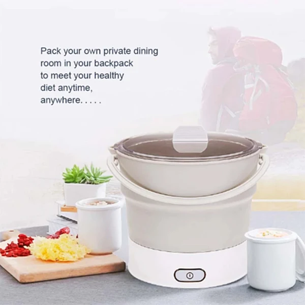

Folding Hot Pot Electric Skillet Kettle Heated Food Container Travel Cooker Tool Separable Power Cord + Stainless Steel Base UYT