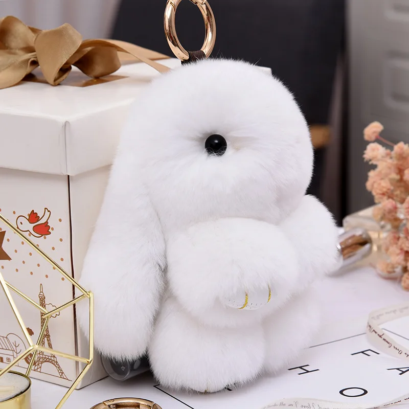 20 Color Fluffy Rabbit Fur Pompon Bunny Keychain Trinket Women Toy Pompom  Rabbit Key Ring On Bag Key Chain Jewelry Gift