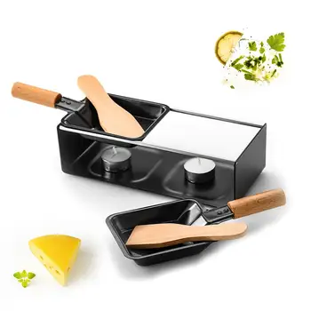 

2020 Newest High Quality Mini Double-head Non-stick Barbecue Tray With Wooden Handle Cheese Oven Baking Tray