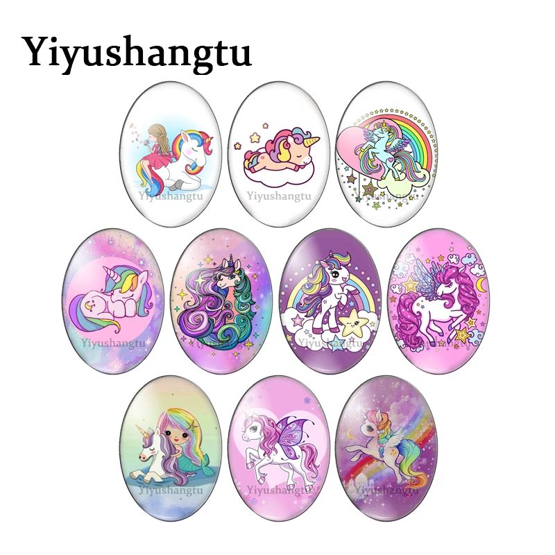 

Cartoon Unicorn girls lovely horse 13x18mm/18x25mm/30x40mm Oval photo glass cabochon demo flat back Making findings