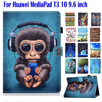 

MediaPad T3 10 Case For Huawei T3 10 AGS-W09 AGS-L09 AGS-L03 9.6" Cover Funda Tablet PU Leather Stand Shell Fashion Painted