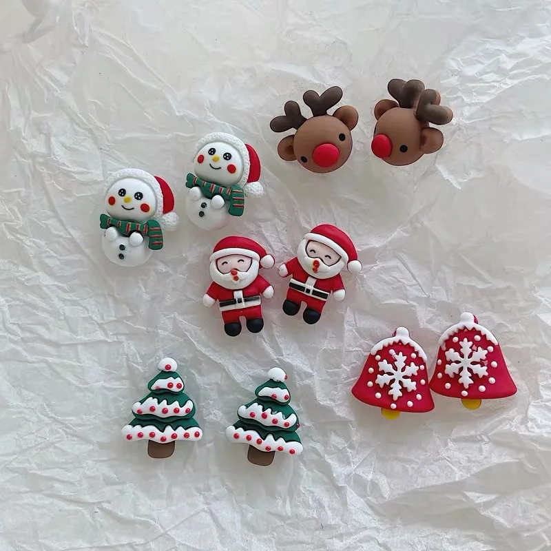 Christmas Cute Earrings Santa Claus Elk Resin Female Sweet Snowman Without Pierced Ear Clips Gift For Friend | Украшения и