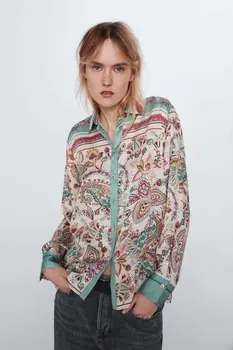 

2020 new Spring Summer European Printed zaraing women Blouse shirt vadiming sheining female blouse shirt streetwear O9567