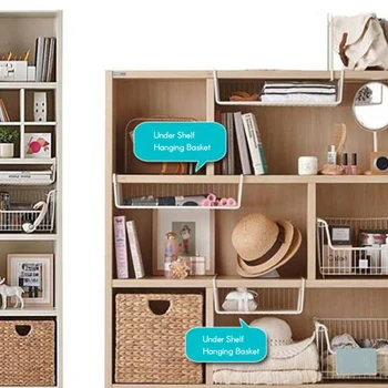 

New Kitchen Office Pantry Bathroom Cabinet Hanging Basket Storage Basket Organizer Under Shelf Hanging Metal Wire Storage Basket