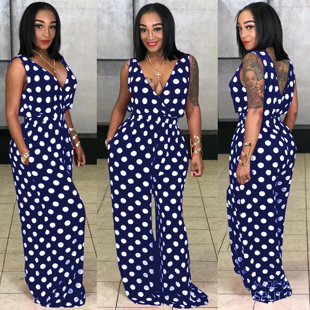 Adogirl Plus Size S-3XL Polka Dots Jumpsuit Adogirl Plus Size S-3XL Polka Dots Jumpsuit