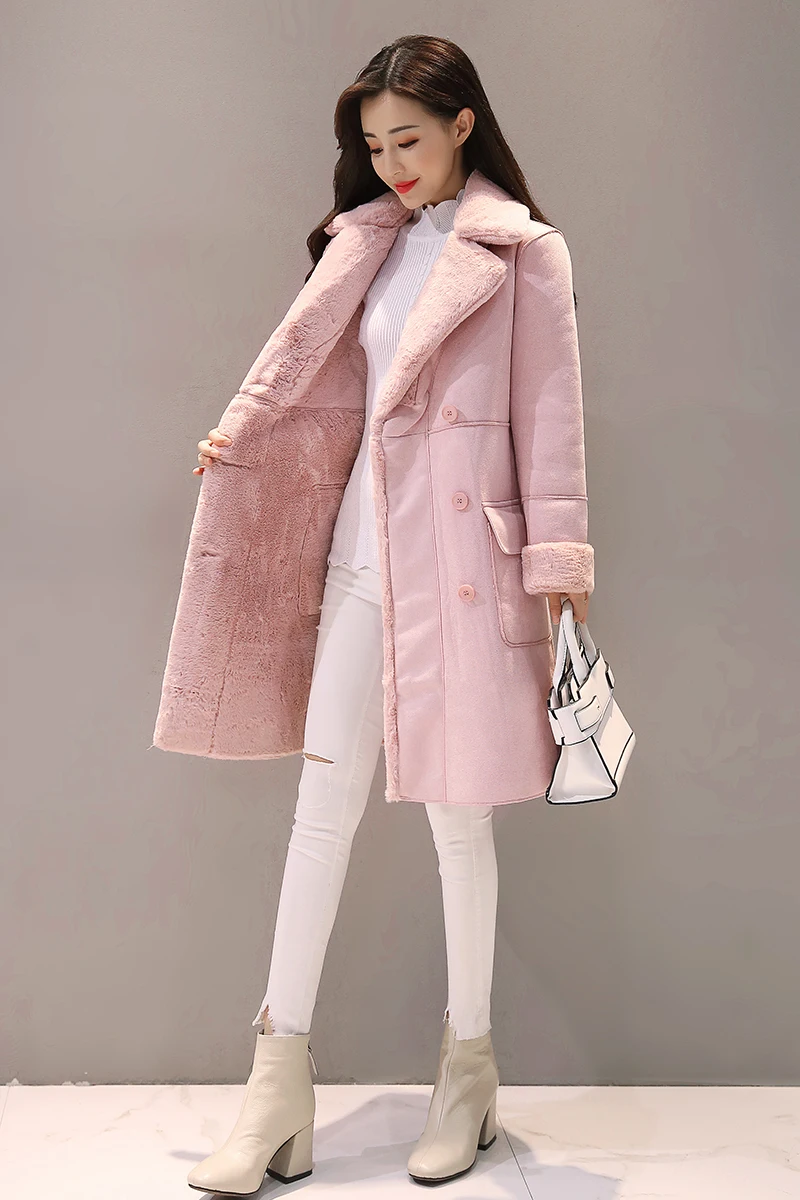 Женское длинное пальто, осенне-зимняя теплая бархатная утолщенная куртка из искусственной замши, верхняя одежда 3XL, меховое пальто, толстая Женская парка с хлопковой подкладкой