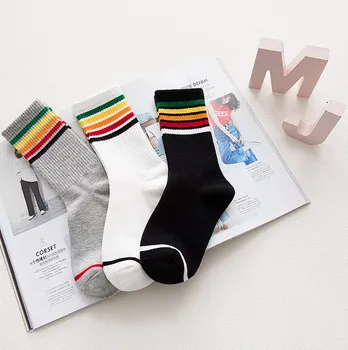 

Girls Fashion Ladies Sport Socks Warm Soft Absorbent Antibacterial Women Rainbow Cotton Socks 3 Colors Comfortable Fashionable