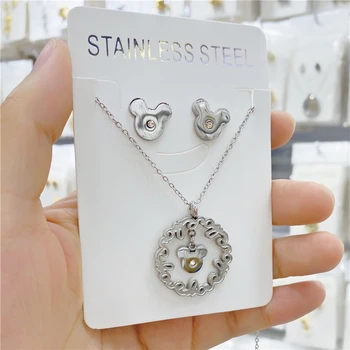 

Cartoon Kawaii Mouse Pendant Necklace Titanium Steel Chain Necklace Inlaid Crystal Fashion Trendy Women Jewelry Birthday Gift