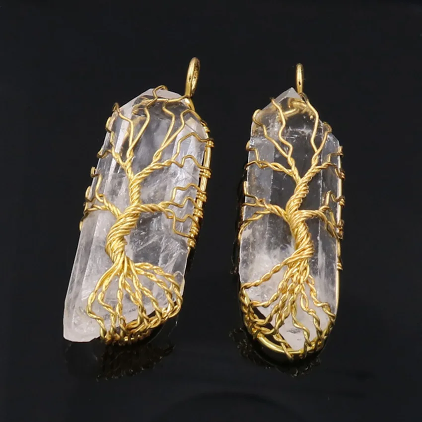 Natural Crystal Big Pendants Reiki Chakra Handmade Wire Wrapped Tree of Life Quartz Pendant for Necklace Healing Yoga jewelry
