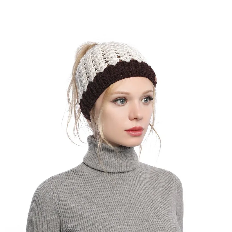 Europe, America, autumn and winter, new, matching, hole, cap, cap, empty top, knitted wool cap, ponytail cap, warm hat