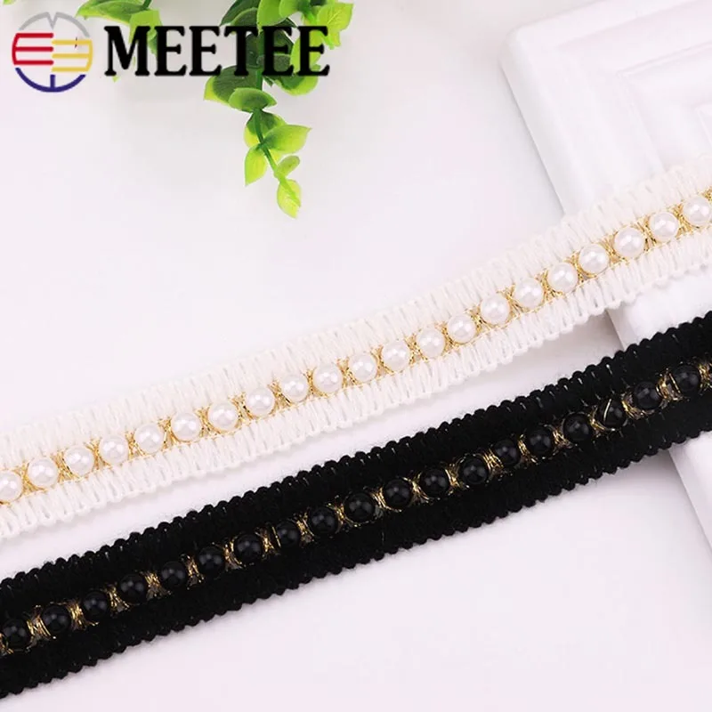 

9yards Meetee 2.8cm Pearl Beaded Lace Trim Ribbon DIY Sewing Wedding Dress Scarf Garment Handmade Textile Accessories Decorative