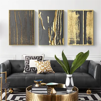 

Luxury Canvas Gold Black Foil Stripe Pattern Wall Hangings Poster Home Decor Unframed
