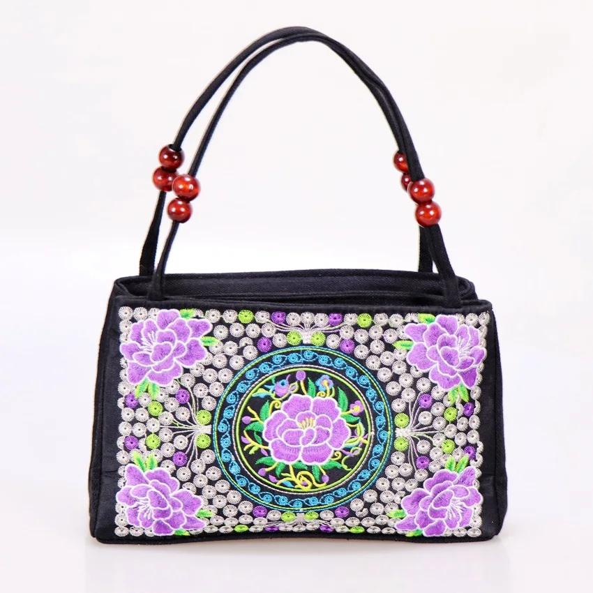 New Fashion Embroidery Women Small handbags National Floral Embroidered Lady Top-handle bags Single-layer Beading Falp Carrier