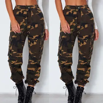 

Women Ladies Fashion Summer Causal Pants Long Button High Waist Loose Camouflage Print Slim Pants Size S/M/L/XL