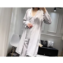 Наборы платьев женские осенние сексуальные 3 шт халат шелковые колготки с длинным рукавом Роскошные простые домашние услуги халат для женщин ночное белье